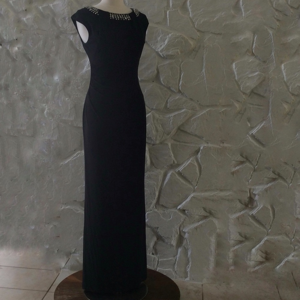 Vince Camuto Black Ribbed Sheath Cocktail Maxi - Picture 2 of 7